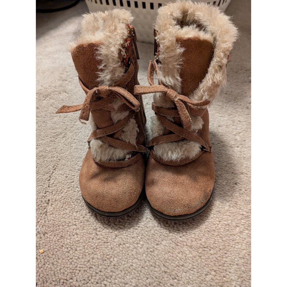 Buster Brown Gracie Toddler Girls Brown Faux Fur Embroidered Boots Size 6M